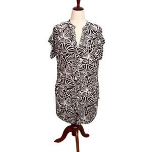 Paperbag Princess open neck short sleeve button front dress brown white Sz S